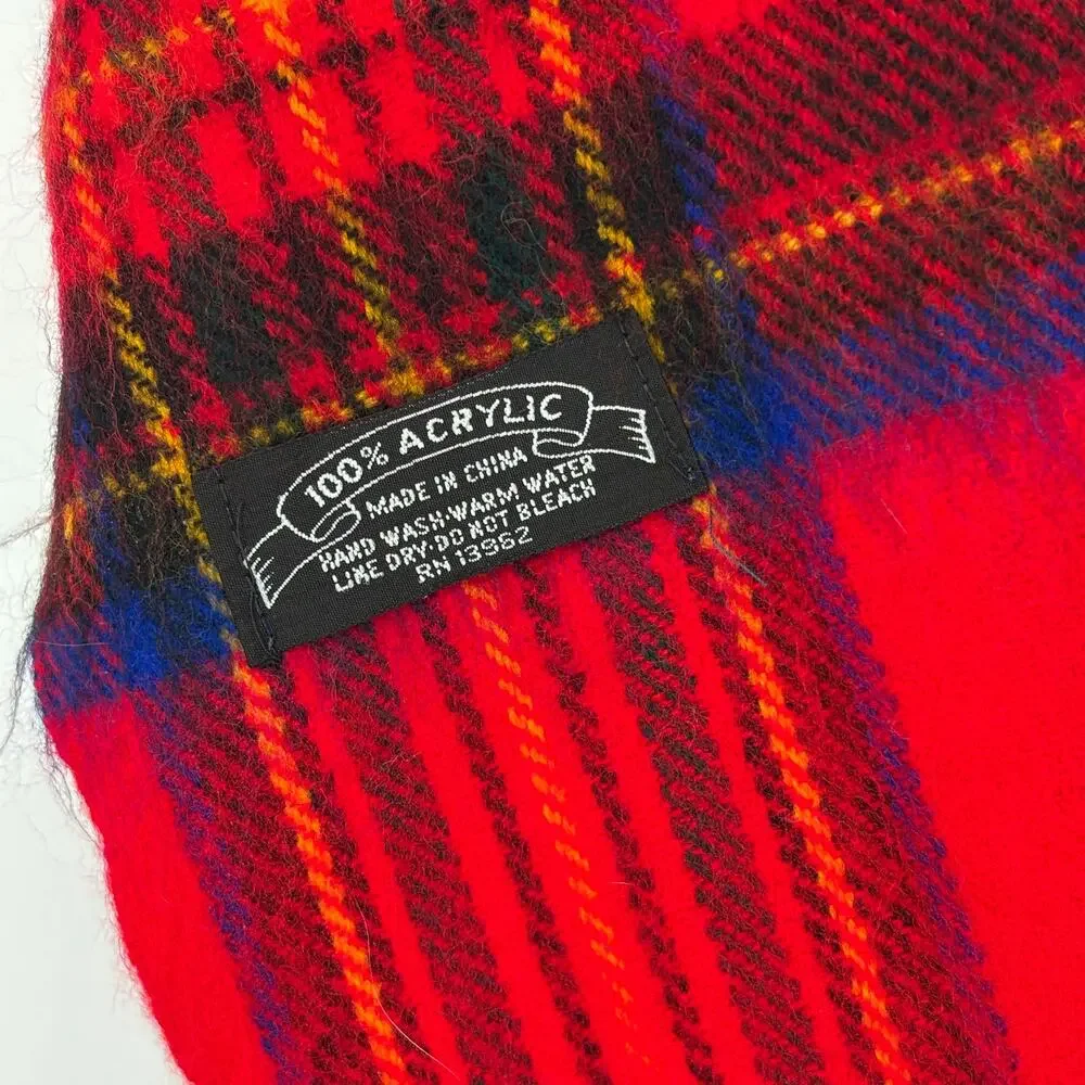 Lot of 3‎ Winter Scarves Knit Stripe Reindeer Fringe Red Plaid Fleece Acrylic